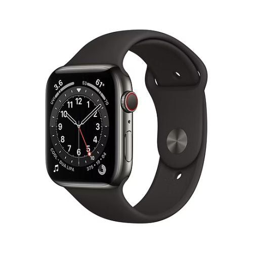 Apple Watch Series 6 (44mm, GPS + Cellular) Graphite Stainless Steel Case with Black Sport MK ELECTRONICS UAE